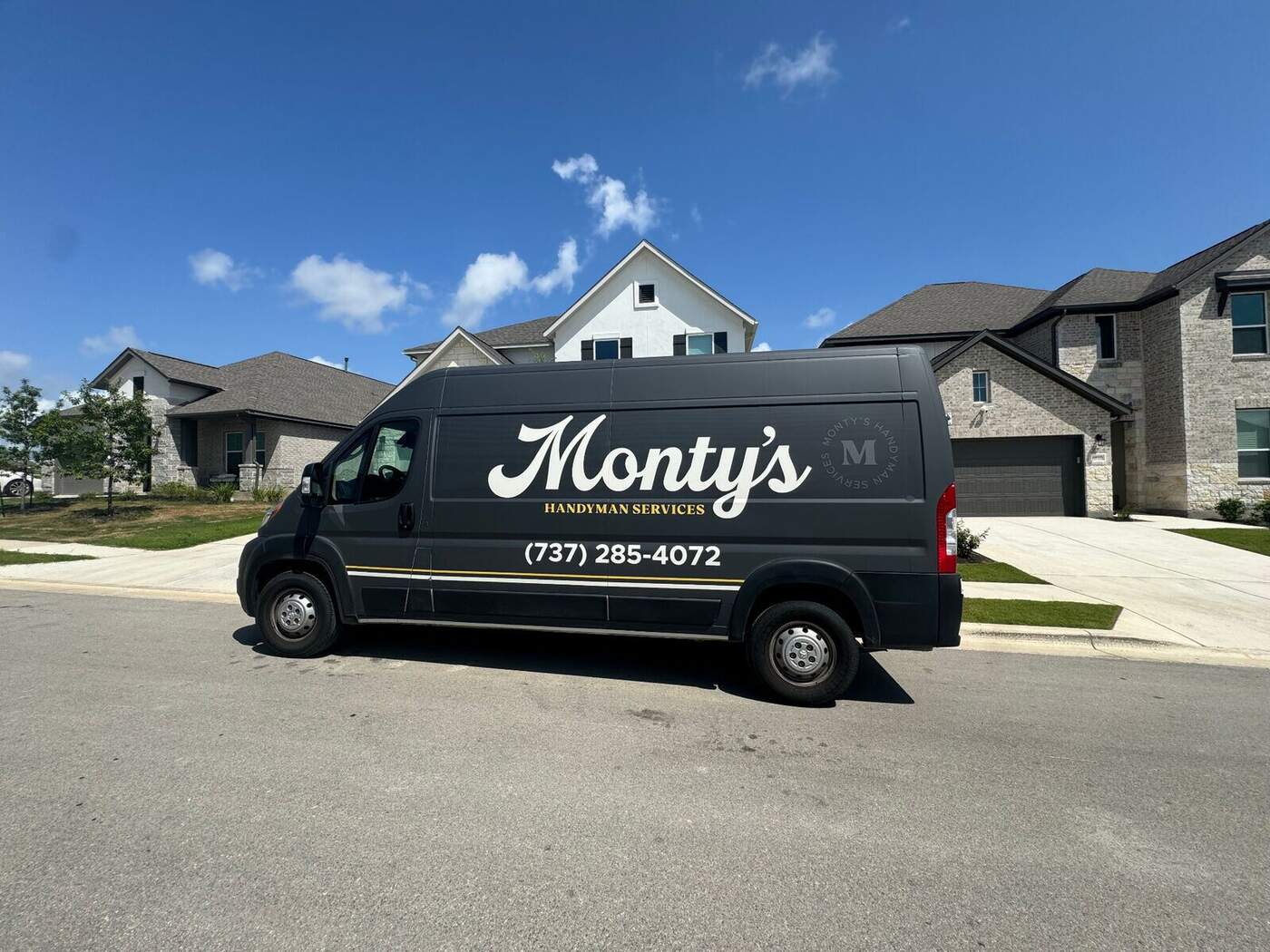 Monty's service van in an Austin neighborhood