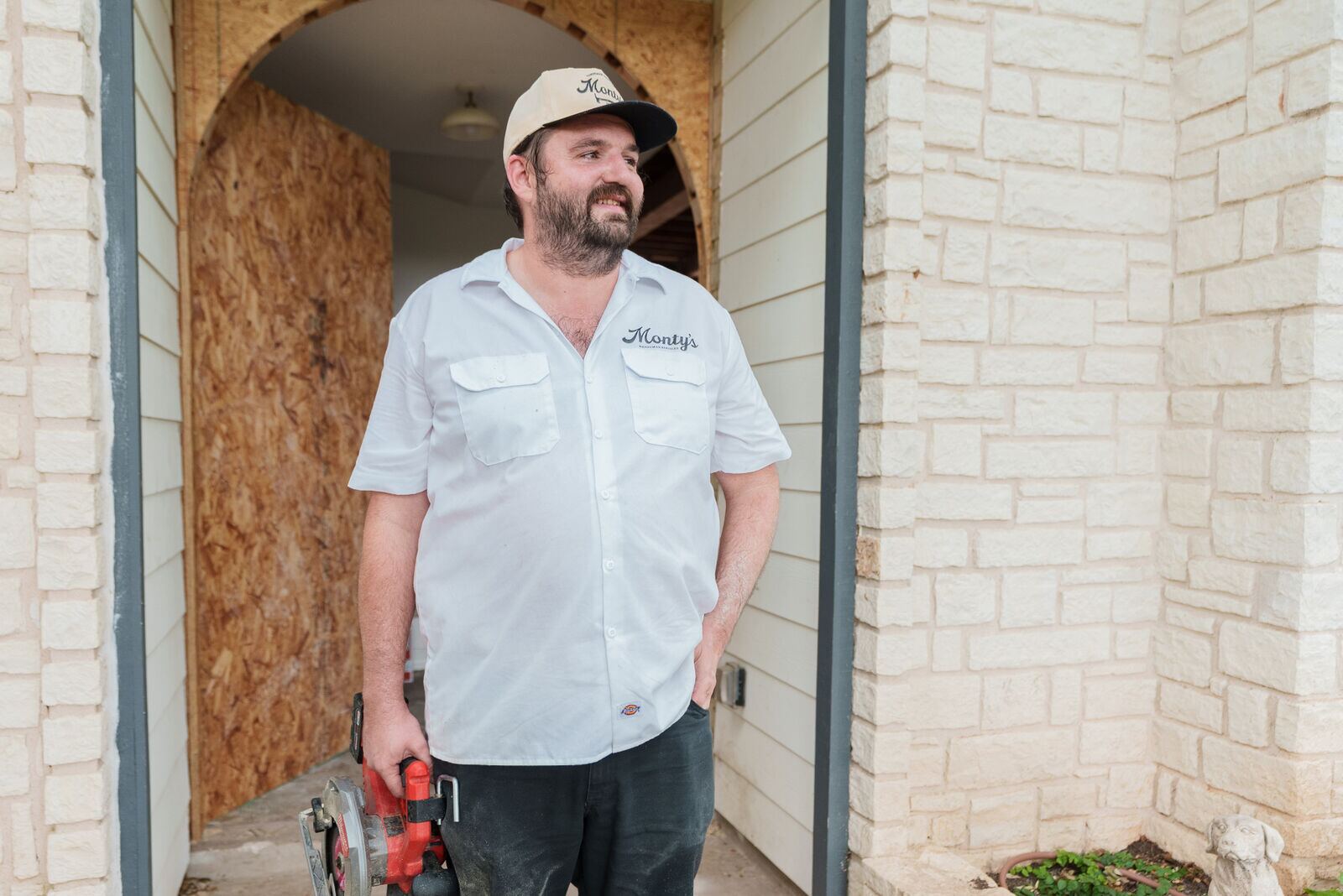 Monty arriving at a customer's home with professional tools